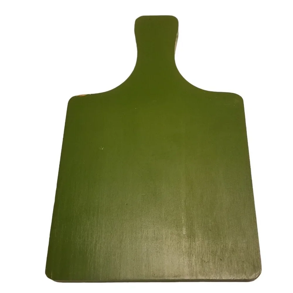 Cheese Board Vintage 70s Wood Ceramic Trivet‎ Cutting Avocado Green Knife